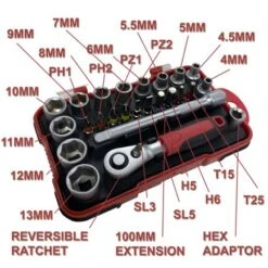 Lumberjack Socket & Bit Set Metric 25 Pc 1/4" Drive Ratchet In Pocket Size Case -Home Tools Shop RS25 07