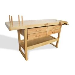 Lumberjack Heavy Duty Solid Wooden Woodworking Work Bench 4 Drawers & Vice