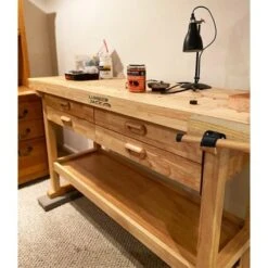 Lumberjack Heavy Duty Solid Wooden Woodworking Work Bench 4 Drawers & Vice -Home Tools Shop WB4D 6