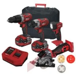 Lumberjack Cordless 20V Combi Drill Impact Driver Drill LED Torch & Plunge Saw With 4A Batteries & Fast Charger