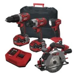 Lumberjack Cordless 20V Combi Drill Impact Driver Drill LED Torch & Circular Saw With 4A Batteries & Fast Charger
