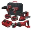 Lumberjack Cordless 20V Combi Drill Impact Driver Drill Detail Sander & Recip Reciprocating Saw With 4A Batteries & Fast Charger