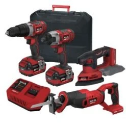 Lumberjack Cordless 20V Combi Drill Impact Driver Drill Detail Sander & Recip Reciprocating Saw With 4A Batteries & Fast Charger