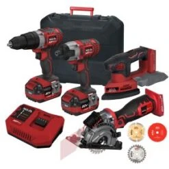 Lumberjack Cordless 20V Combi Drill Impact Driver Drill Detail Sander & Plunge Saw With 4A Batteries & Fast Charger