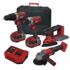 Lumberjack Cordless 20V Combi Drill Impact Driver Drill Detail Sander & Angle Grinder With 4A Batteries & Fast Charger