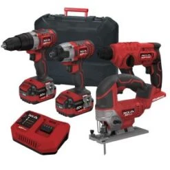 Lumberjack Cordless 20V Combi Drill Impact Driver Jigsaw & SDS Drill With 4A Batteries & Fast Charger