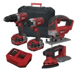 Lumberjack Cordless 20V Combi Drill Impact Driver Drill Detail Sander & Jigsaw With 4A Batteries & Fast Charger