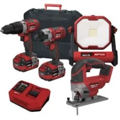 Lumberjack Cordless 20V Combi Drill Impact Driver Drill Work Light & Jigsaw With 4A Batteries & Fast Charger