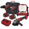 Lumberjack Cordless 20V Combi Drill Impact Driver Drill Work Light & Angle Grinder With 4A Batteries & Fast Charger