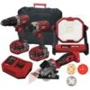 Lumberjack Cordless 20V Combi Drill Impact Driver Drill Work Light & Plunge Saw With 4A Batteries & Fast Charger