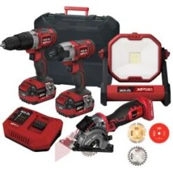 Lumberjack Cordless 20V Combi Drill Impact Driver Drill Work Light & Plunge Saw With 4A Batteries & Fast Charger