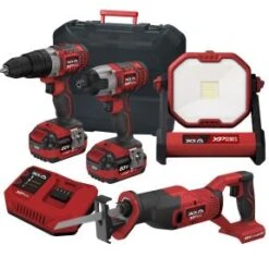 Lumberjack Cordless 20V Combi Drill Impact Driver Drill Work Light & Recip Reciprocating Saw With 4A Batteries & Fast Charger