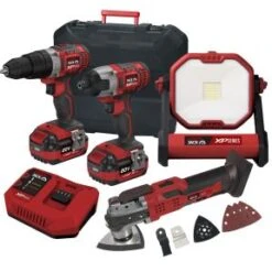Lumberjack Cordless 20V Combi Drill Impact Driver Drill Work Light & Multi Tool With 4A Batteries & Fast Charger