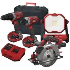 Lumberjack Cordless 20V Combi Drill Impact Driver Drill Work Light & Circular Saw With 4A Batteries & Fast Charger