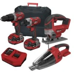 Lumberjack Cordless 20V Combi Drill Impact Driver Drill Vacuum & Jigsaw With 4A Batteries & Fast Charger