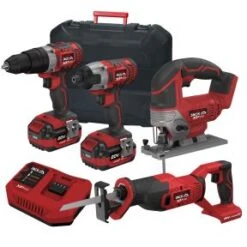 Lumberjack Cordless 20V Combi Drill Impact Driver Drill Jigsaw & Recip Reciprocating Saw With 4A Batteries & Fast Charger