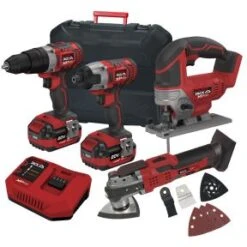 Lumberjack Cordless 20V Combi Drill Impact Driver Drill Jigsaw & Multi Tool With 4A Batteries & Fast Charger