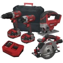 Lumberjack Cordless 20V Combi Drill Impact Driver Drill Jigsaw & Circular Saw With 4A Batteries & Fast Charger
