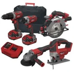 Lumberjack Cordless 20V Combi Drill Impact Driver Drill Jigsaw Circular Saw & Angle Grinder With 4A Batteries & Fast Charger