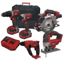 Lumberjack Cordless 20V Combi Drill Impact Driver Jigsaw Circular Saw & SDS Drill With 4A Batteries & Fast Charger