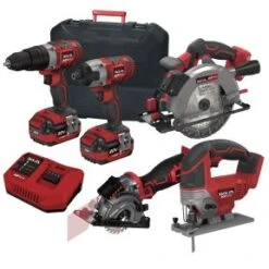 Lumberjack Cordless 20V Combi Drill Impact Driver Drill Jigsaw Circular Saw & Plunge Saw With 4A Batteries & Fast Charger