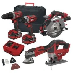 Lumberjack Cordless 20V Combi Drill Impact Driver Drill Jigsaw Circular Saw & Multi Tool With 4A Batteries & Fast Charger